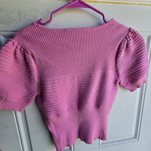 Pink Ribbed Puff Sleeve Top - Picture 3 of 3